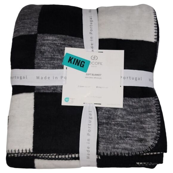 Docofil King Size Soft Blanket Cotton Blend Black White Made In Portugal‎ - Picture 7 of 14